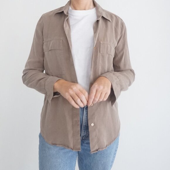 Aritzia Babaton Taupe Utility Pocket Button Down Dress Shirt 2XS - Picture 2 of 11